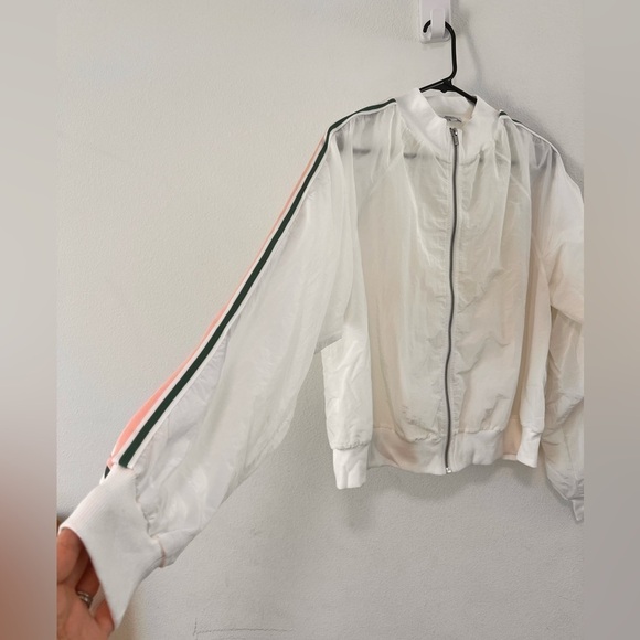 Revolve Tennis Club Athleisure White Zip Up Jacket Pink Green Stripe Size XL - Picture 7 of 16
